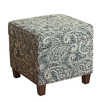 HomePop 18" Classic Square Storage Ottoman - Gray Paisley Blue - color: Gray and Navy