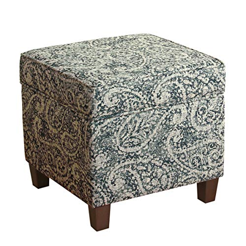 HomePop 18" Classic Square Storage Ottoman - Gray Paisley Blue - color: Gray and Navy