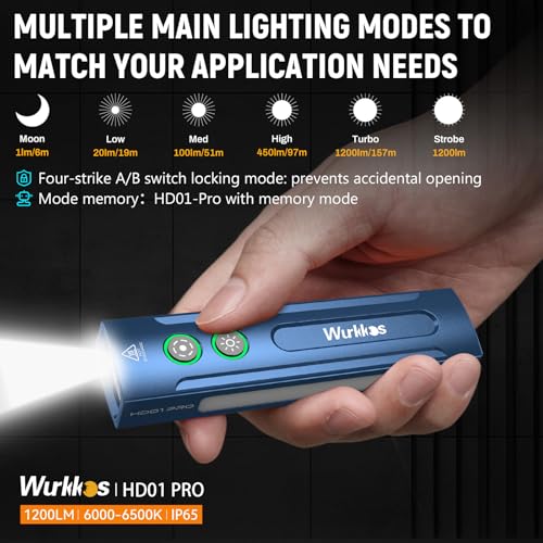 Wurkkos HD01PRO Flat Flashlight with UV Light&White LED Combo,Led Flashlight 1200Lumens with RGB Light,Rechargeable EDC Flashlight,Pocket Light for Emergency,Pet Urine Detection(Blue) - color: HD01PRO-HM-BL-6K-2
