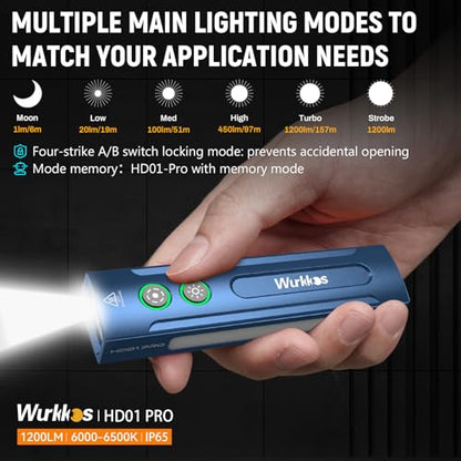 Wurkkos HD01PRO Flat Flashlight with UV Light&White LED Combo,Led Flashlight 1200Lumens with RGB Light,Rechargeable EDC Flashlight,Pocket Light for Emergency,Pet Urine Detection(Blue) - color: HD01PRO-HM-BL-6K-2