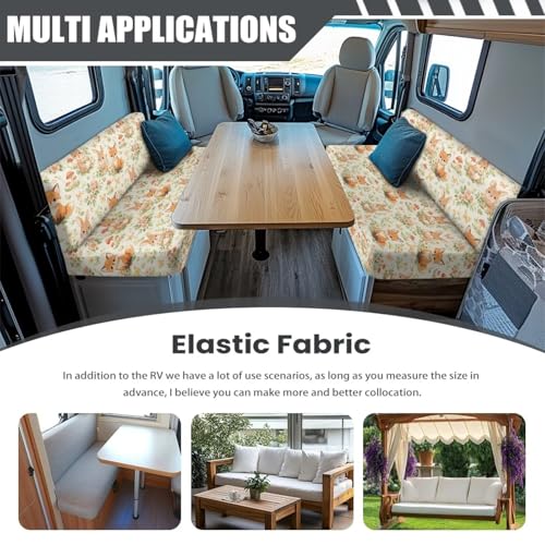 Fox Rabbit Mushroom Floral Print RV Dinette Cushion Covers Camper Sofa Cushion Cover Stretchable RV Dinette Seat Covers 2Pcs with Backrest & Bench Cover 2Sets - color: Fox Rabbit Mushroom Floral