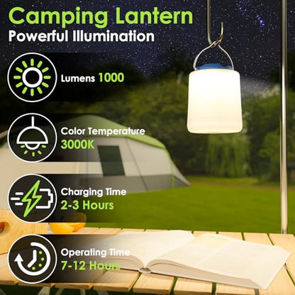 BOBKID LED Camping Lantern, Rechargeable Camping Light, 4 Modes Outdoor Flashlights Lanterns with 1000LM, Water Resistant Portable Emergency Camp Light for Hurricane Hiking Survival Kits - Blue - color: Blue