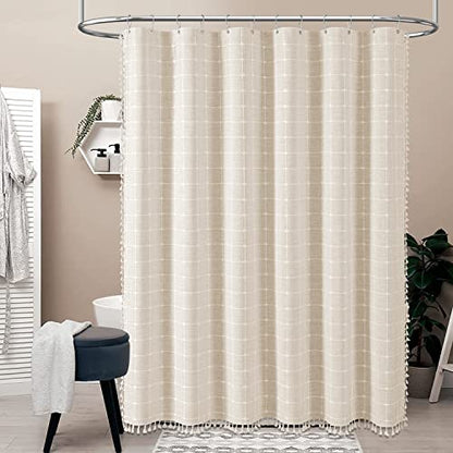 BTTN Stall Fabric Shower Curtain - 54x72 Inches Boho Linen Heavy Duty Tassel Shower Curtain Set with 10 Hooks, Narrow Rustic Modern Farmhouse Neutral Thick Shower Curtains for Bathroom - Cream/Beige - color: A - Cream, size: 54"W x 72"L (Pack of 1)
