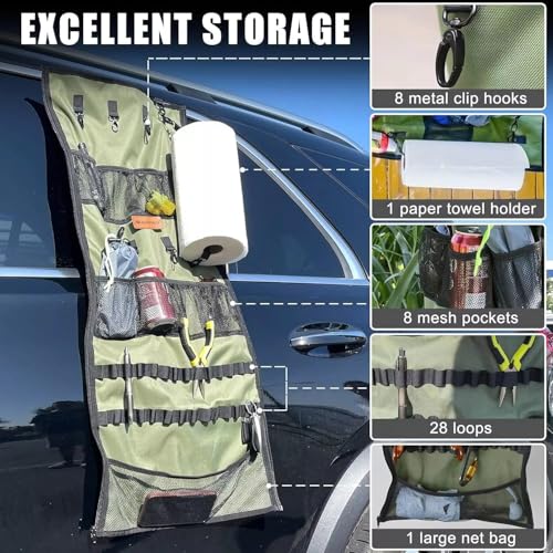 Camping Hanging Organizer Tent Organizer for Inside with Campsite Storage Straps & Mesh Pockets & Hanging Hooks for Camping, RV Camper, Picnic, One-Piece Storage Bag Multiple Can Be Spliced