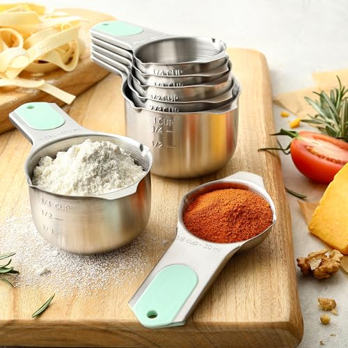 Spring Chef Magnetic Measuring Cups & Spoons Set, Patented, Strong N45 Magnets, Heavy Duty Stainless Steel Fits in Spice Jars for Baking & Cooking, BPA Free, Round Set of 15 with Leveler, Mint - color: Mint, size: Set of 15