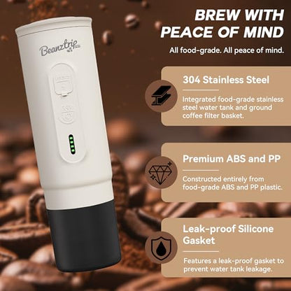 H02PRO Travel Coffee Maker, Portable Espresso Machine for Camping, 20 Bar Mini Coffee Maker Compatible with NS Capsule & Ground Coffee, 65ML Battery Operated Car Coffee Machines for Travel - color: Moonlight White