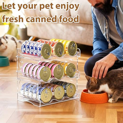 Flenpptly Cat Food Can Organizer, 3-Tier Cat Food Organizer, Transparent Can Organizer for Pantry, Canned Food Organizer Holds 45 (3oz) Cans, Pantry can Organizer - size: 3-Tier