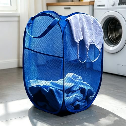 Larpur Mesh Laundry Basket, Pop up Laundry Hamper with Handles, Collapsible Clothes Basket for Travel, College, Dorm, Royal Blue - color: Royal Blue