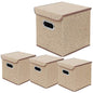 Storage Bin [Set of 4] Linen Fabric Foldable Container with Lid, Collapsible Organizer Boxes Cubes – 10 x 10 x 10 Inches (Beige) - color: Beige