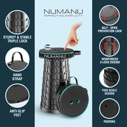 NUMANU 2026 Upgraded Padded Collapsible Stool, Max 620lbs 2.5"-18" H Adjustable Portable Folding Stool for Adults, Retractable Foldable Telescopic Seat Camping Chair or Footrest - size: 1x Padded Seat