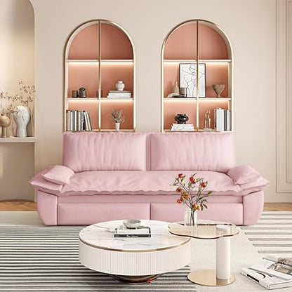 KEIKI 73.2" Queen Size Convertible Sofa Bed, 3-in-1 Pull Out Sleeper Couch with Pillow Armrests, Comfy Velvet Loveseat Sofa, Modern Living Room Furniture for Daily Relaxing Movie Nights Guests - color: Pink, size: 73.2 Inch Queen