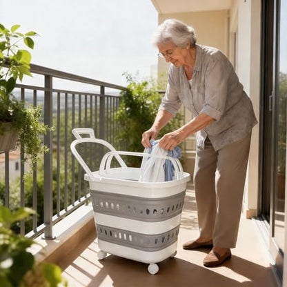 50L Collapsible Plastic Laundry Basket Hamper with Wheels, Foldable Laundry Basket with Handles, Pop Up Storage Container Organizer for Washing Storage - style: 50L Wheel