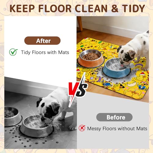 Dog Food Mat for Bowls, Absorbent Quick Dry Dog Cat Mats for Food and Water, Non-Slip Backing Pet Mat Pet Supplies - Duck Pattern - color: Duck1