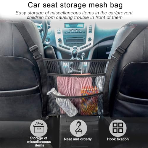 zipelo Car Mesh Organizer, 3 Layer Vehicle Barrier of Backseat Pet Kids, Elastic Automotive Net Pocket Handbag Tissue Purse Storage Net Holder Accessories, Universal for Car, SUV, Van