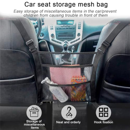 zipelo Car Mesh Organizer, 3 Layer Vehicle Barrier of Backseat Pet Kids, Elastic Automotive Net Pocket Handbag Tissue Purse Storage Net Holder Accessories, Universal for Car, SUV, Van