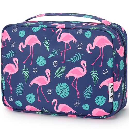 Mossio Hanging Toiletry Bag with Sturdy Hook - Large Portable Cosmetic Makeup Travel Organizer for Men & Women - color: Navy Flamingo