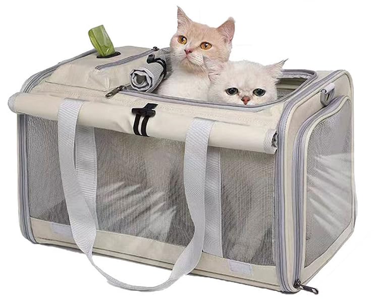 Pet Carrier Bag for Cats & Small Dogs, Airline Approved Travel Cat Carrier with Mesh Windows, Shoulder Strap & Removable Mat, Foldable Design for Home & Outdoor Trips - color: Beige