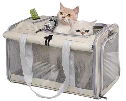 Pet Carrier Bag for Cats & Small Dogs, Airline Approved Travel Cat Carrier with Mesh Windows, Shoulder Strap & Removable Mat, Foldable Design for Home & Outdoor Trips - color: Beige