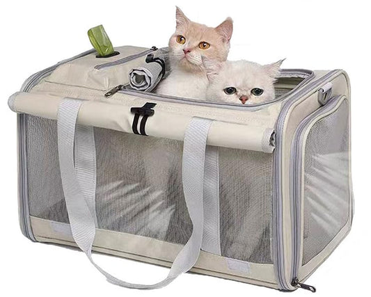 Pet Carrier Bag for Cats & Small Dogs, Airline Approved Travel Cat Carrier with Mesh Windows, Shoulder Strap & Removable Mat, Foldable Design for Home & Outdoor Trips - color: Beige