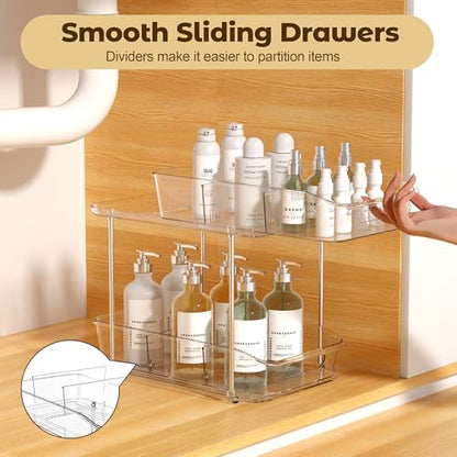 incostar 2 Tier Pull-Out Storage Organizer for Bathroom and Kitchen, Under Sink Organizer with Dividers, Ideal for Organizing Cupboard,Bathroom Vanities,Cabinet, Slide-Out Clear Storage, 4 Pack - style: 4 Pack 2Tier