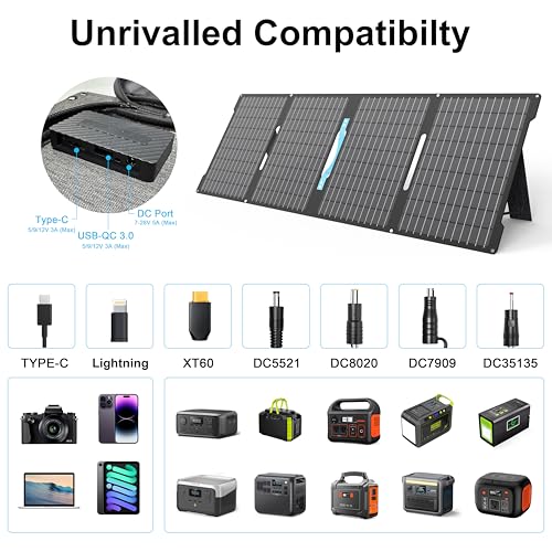60W Portable Solar Panels Chargers with USB-C, USB-A and DC Outputs Foldable IP67 Waterproof Solar Panel for Camping,Power Emergency for Small Power Station,Phones, Power Banks - style: EP-60W