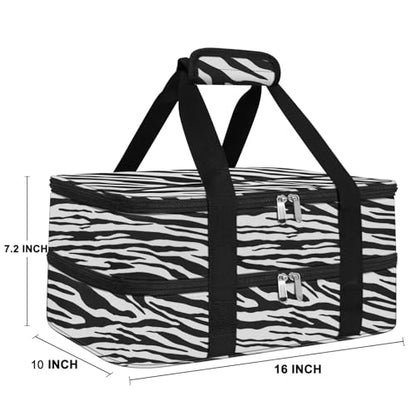 esouler Double Insulated Casserole Carrier Bag Hot & Cold Food Carrier Bag Lasagna Holder Lunch Bag for Picnics, Parties, Travel, Fits 9 x 13 Inches Casserole Dish-Zebra - color: Zebra, size: 16x10x7.2 in