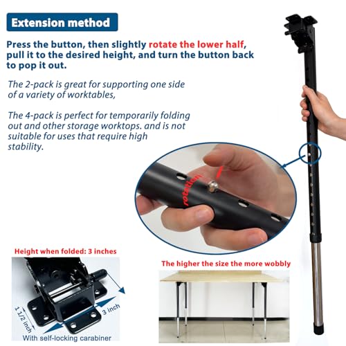 Benbuoo Adjustable Folding Table Legs 22-36", Heavy Duty Metal, Set of 2 | Height Adjustable, Foldable, Sturdy | for DIY Desks, Computer Tables, Office Workstations, RV Camping, Outdoor Furniture - size: R22''-36'' 2pcs