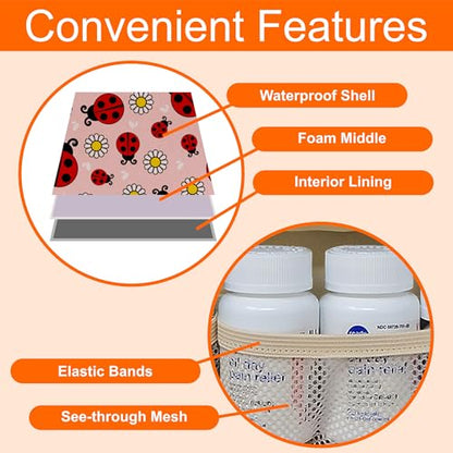 Medium Travel Pill Bottle Organizer, Child Medicine Bag with Zipper Toy, Carrier for Kids Medications and Medical Supplies - Lady Bugs - color: - M Kid Lady Bugs