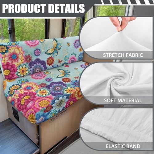 RV Cushion Covers Dinette Booth Seats Set, Colorful Bohemia Flower Butterfly Camper Cushion Covers Couch Cover 2 Cushion Slipcovers RV Sofa Cover for Dinette - color: Colorful Bohemia Flower Butterfly