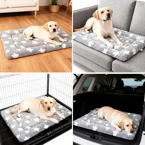 Dog Bed Mat, Reversible Crate Pad & Durable Dog Bed - Machine Washable Kennel Mat with Ultra Soft for Medium Dogs (Cool/Warm), 30" x 20", Grey&Star - color: Grey&Star, size: 30"L*20"W*1.5"Th
