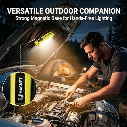 HAUSBELL Flat EDC Flashlight,1800 Lumen UV Magnetic Rechargeable Pocket | Stepless Dimming Dial,Stainless Steel Body,RGB+UV,USB-C Fast Charge,Magnetic Base,Waterproof, for Work,Camping & Emergency - color: Yellow