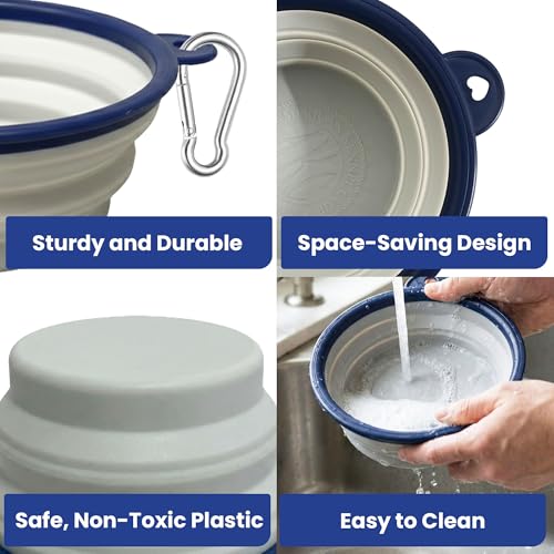 American Kennel Club 2-Pack Collapsible Travel Bowls for Dogs – Blue/Gray, Portable Food & Water Bowls - color: Blue/Gray
