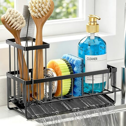 Sponge Holder for Kitchen Sink, Kitchen Sink Caddy, Kitchen Sink Sponge Holder, Dish Sponge Holder, Kitchen Sink Organizer for Sponge, Dish Brush, Scrubber(9.65" x 3.74" x 6.3", Black) - color: Black