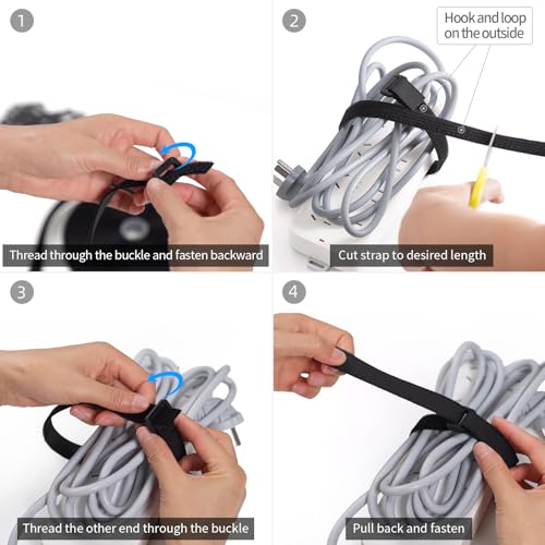 Trilancer 0.8''x 32Ft Reusable Cable Ties, Adjustable Hook and Loop Straps with 50 Buckles, Cut to Length, Ideal for Wire Management, Cord Organizer, and Cable Straps, Black - size: 0.8'' x 32Ft