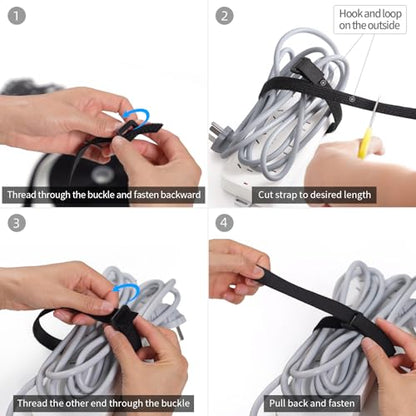 Trilancer 0.8''x 32Ft Reusable Cable Ties, Adjustable Hook and Loop Straps with 50 Buckles, Cut to Length, Ideal for Wire Management, Cord Organizer, and Cable Straps, Black - size: 0.8'' x 32Ft