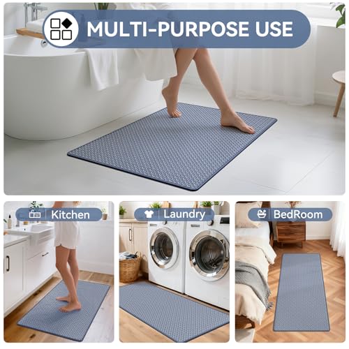 YDKGL Bathroom Runner Non Slip, Extra Soft Absorbent Quick Dry Bath Mats, Foam Weave Texture Thin Bath Rugs Washable with Rubber Backing, 24" x 70“ - color: Blue, size: 24"x 70"