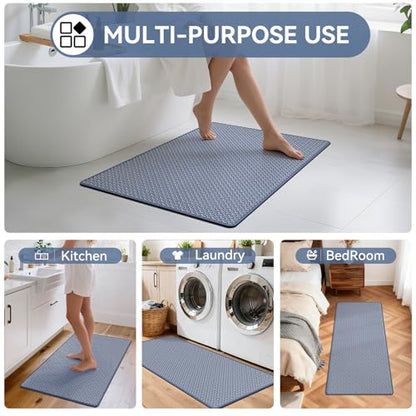 YDKGL Bathroom Runner Non Slip, Extra Soft Absorbent Quick Dry Bath Mats, Foam Weave Texture Thin Bath Rugs Washable with Rubber Backing, 20" x 59“ - color: Blue, size: 20"x 59"