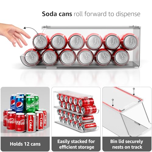 Sorbus Soda Can Organizer for Refrigerator Stackable Can Holder Dispenser with Lid for Fridge, Pantry, Freezer – Holds 12 Cans Each, BPA-Free, Clear Design, (2-Pack) - size: 2 Pack
