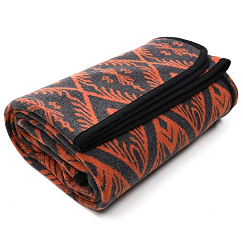PuTian Merino Wool Blanket - 4 lbs Warm, Thick, Washable, Large 87" x 63" Throw for Outdoors, Camping, Couch, Bed, Travel - Super Soft - Bohemia Orange - color: Bohemia Orange, size: 63x87