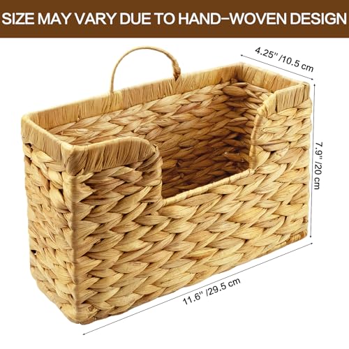 Woven Hanging Magazine Holder, Water Hyacinth Mail Basket Wall Mounted Magazine Basket Rack with Handle for Book, Files Bathroom, Home, Office - 11.75 X 4.2 X8 Inch