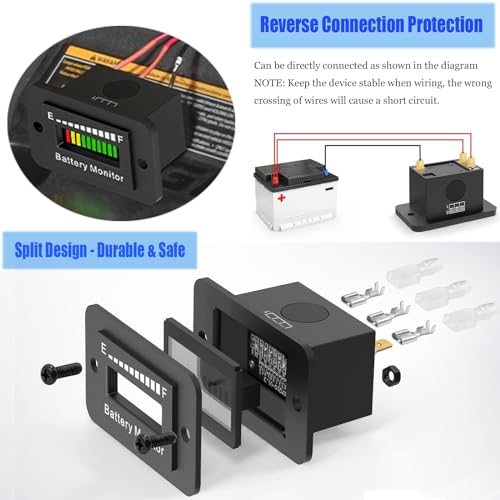 Battery Monitor 12V 24V 36V 48V 60V 72V Golf Cart Battery Meter LED Display Fuel Gauge Indicator Waterproof Tester for Club Car Stacking Machine Motorcycle