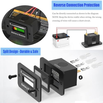 Battery Monitor 12V 24V 36V 48V 60V 72V Golf Cart Battery Meter LED Display Fuel Gauge Indicator Waterproof Tester for Club Car Stacking Machine Motorcycle