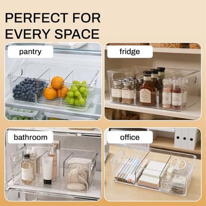 Mpotmiy 4 Pack Clear Pantry Organizers and Storage Bins with Divider, Transparent Plastic Basket, Refrigerator and Fridge Bins - style: 4pack