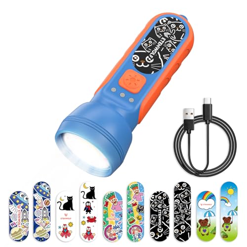 ETENWOLF L1 Rechargeable Flashlight for Kids,LED Flashlight with Fun DIY Stickers, 6 Light Modes, Adjustable Brightness, 1500mAh Battery, IPX5 Waterproof Flashlight for Camping, Home & Emergency