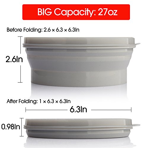 ME.FAN Silicone Collapsible Bowls - Silicone Folding Travel Bowl with Lids - Expandable Food Storage Containers Set - Portable, [27oz] - color: 2 Pack-Blue-Light Green