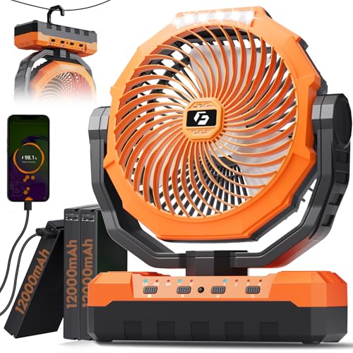 FRIZCOL 3-in-1 Camping Fan - Portable Fans Rechargeable - 36000mAh Detachable Battery Powered Fan with Light & Remote for Indoor Outdoor, Tent, Travel, Fishing, Jobsite, Gifts for Men Dad Him - Orange - color: Orange, style: 36000mAh Detachable
