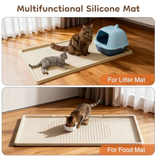 ISSEVE Cat Litter Mat 54" x 27.5" XXL, Extra Large Silicone Mat for Litter Box, 1.38" Raised Edge Waterproof Litter Trapping Mat Pad for Scatter Control, Soft on Kitty Paws, Protect Floor (Beige) - color: Beige