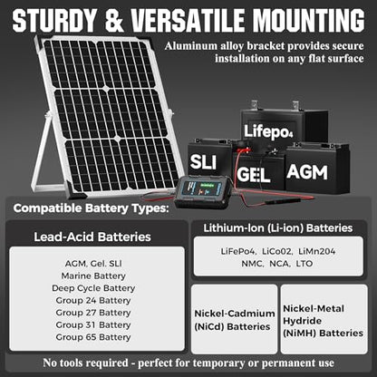 SUNAPEX 30W Solar Battery Charger: 12V Waterproof Solar Panel Kit - Aluminum Trickle Charger for Car Battery with Controller - Battery Tender Motorcycle Boat Marine RV Trailer Tractor Truck - size: 30W - Standard