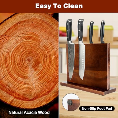 Magnetic Knife Block Double Sided Magnetic Knife Holder Rack with Strong Enhanced Magnets Acacia Wood Magnetic Knife Storage Stand-Dark Brown - color: Acacia Wood-Dark Brown