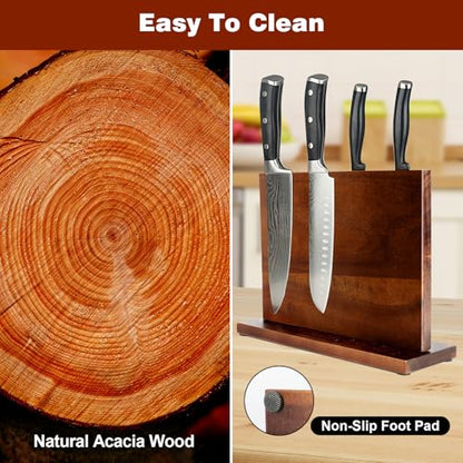 Magnetic Knife Block Double Sided Magnetic Knife Holder Rack with Strong Enhanced Magnets Acacia Wood Magnetic Knife Storage Stand-Dark Brown - color: Acacia Wood-Dark Brown